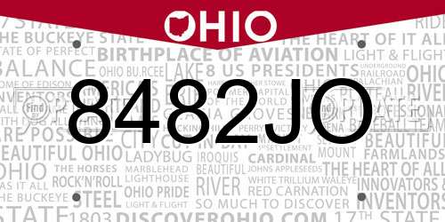 8482JO Ohio License Plate