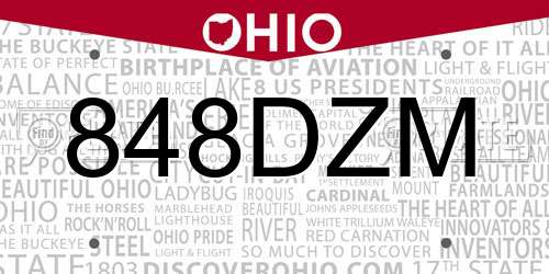848DZM Ohio License Plate