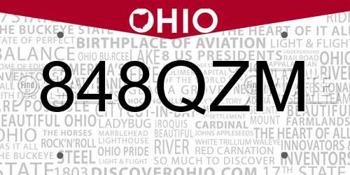 848QZM Ohio License Plate