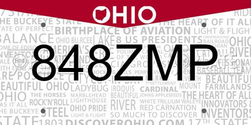 848ZMP Ohio License Plate