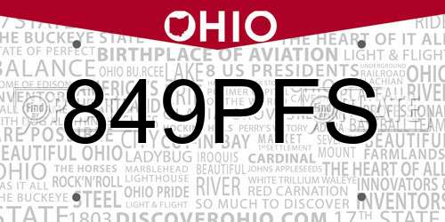 849PFS Ohio License Plate
