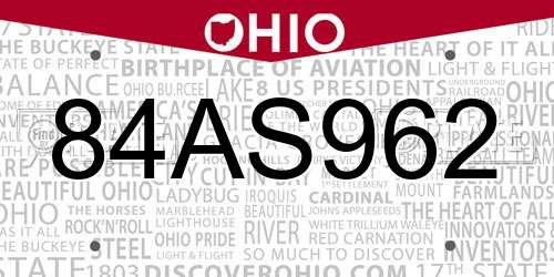 84AS962 Ohio License Plate