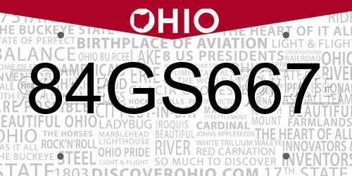 84GS667 Ohio License Plate