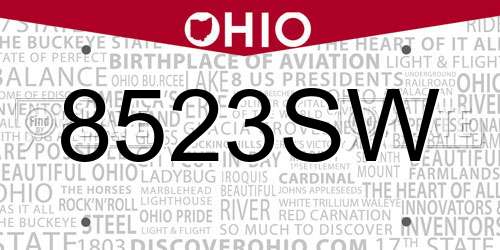 8523SW Ohio License Plate