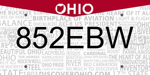 852EBW Ohio License Plate
