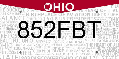 852FBT Ohio License Plate
