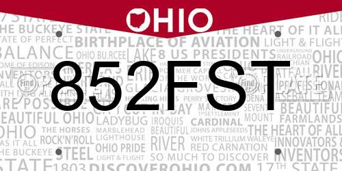 852FST Ohio License Plate