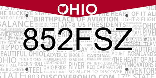 852FSZ Ohio License Plate