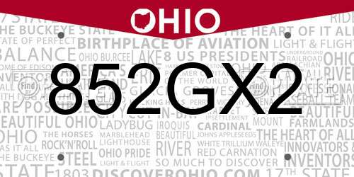 852GX2 Ohio License Plate