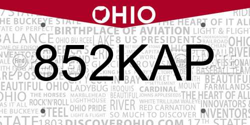 852KAP Ohio License Plate