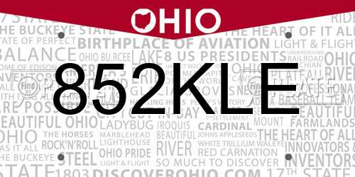 852KLE Ohio License Plate