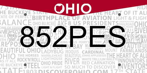 852PES Ohio License Plate