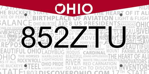 852ZTU Ohio License Plate
