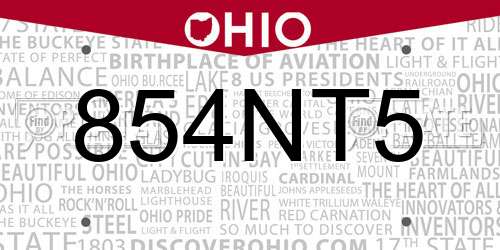854NT5 Ohio License Plate