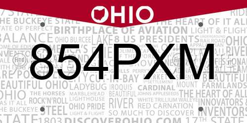 854PXM Ohio License Plate