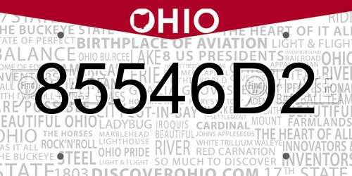 85546D2 Ohio License Plate