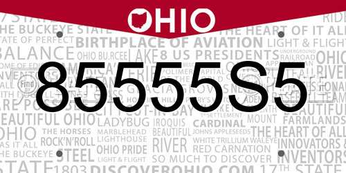 85555S5 Ohio License Plate