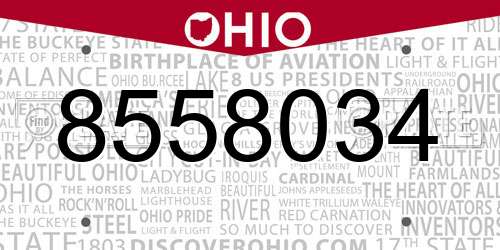 8558034 Ohio License Plate