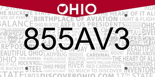 855AV3 Ohio License Plate