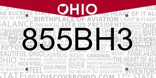 855BH3 Ohio License Plate