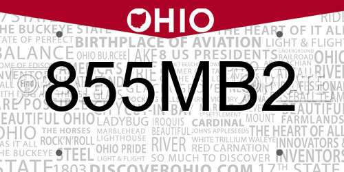 855MB2 Ohio License Plate