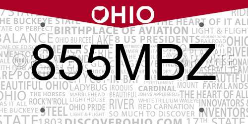 855MBZ Ohio License Plate