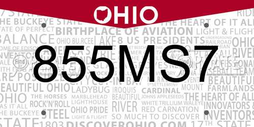 855MS7 Ohio License Plate