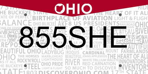 855SHE Ohio License Plate