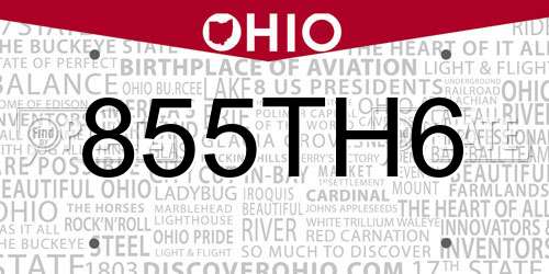 855TH6 Ohio License Plate