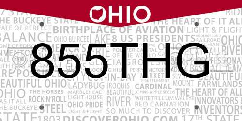 855THG Ohio License Plate