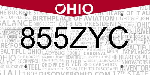 855ZYC Ohio License Plate