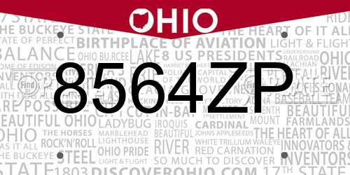 8564ZP Ohio License Plate