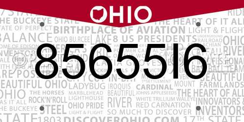 85655I6 Ohio License Plate