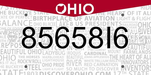 85658I6 Ohio License Plate