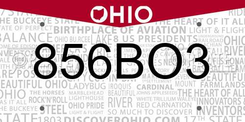 856BO3 Ohio License Plate