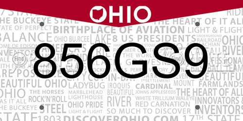 856GS9 Ohio License Plate