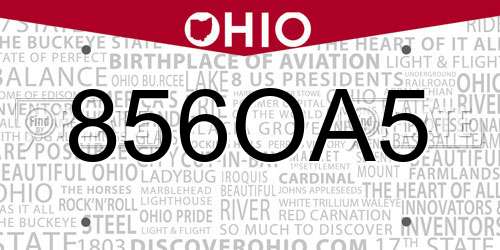 856OA5 Ohio License Plate