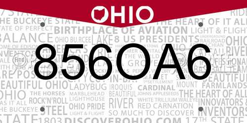 856OA6 Ohio License Plate