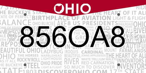 856OA8 Ohio License Plate
