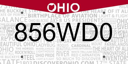 856WD0 Ohio License Plate