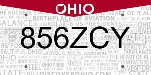 856ZCY Ohio License Plate