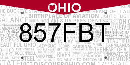 857FBT Ohio License Plate