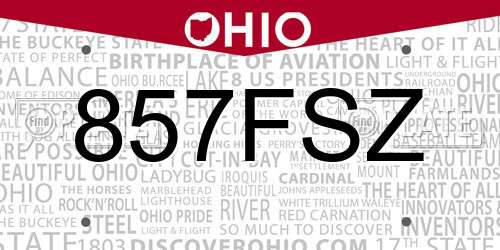 857FSZ Ohio License Plate