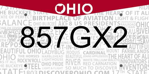 857GX2 Ohio License Plate