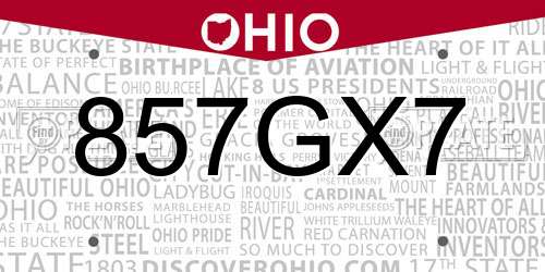 857GX7 Ohio License Plate