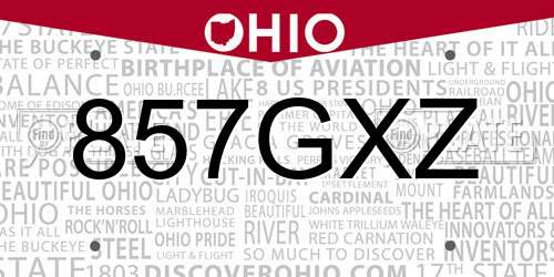 857GXZ Ohio License Plate