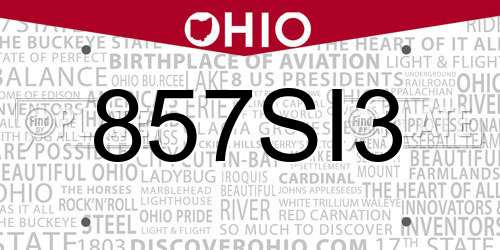 857SI3 Ohio License Plate