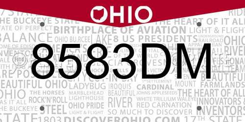 8583DM Ohio License Plate