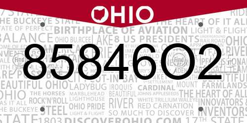 85846O2 Ohio License Plate