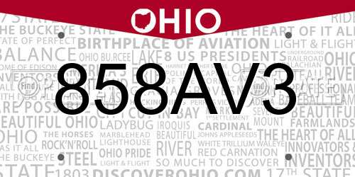 858AV3 Ohio License Plate